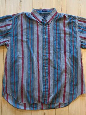 Vintage 90s Plaid Flannel Chapel Hill by Block Button Down Striped Shirt XL